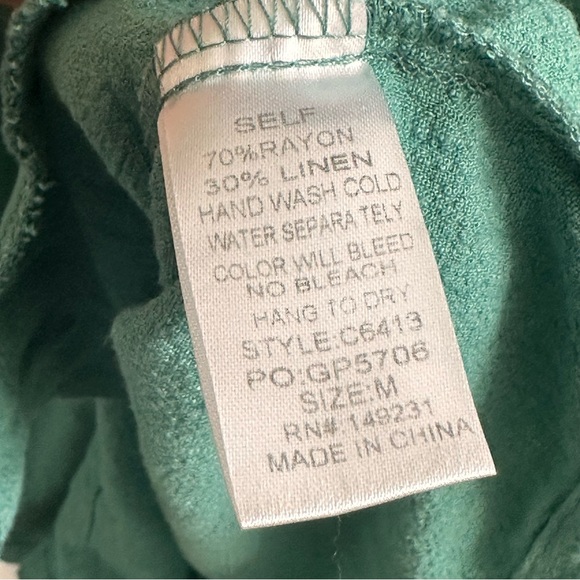 Kori Teal Linen Blend V-Neck Romper Women’s Size Medium - Picture 4 of 4